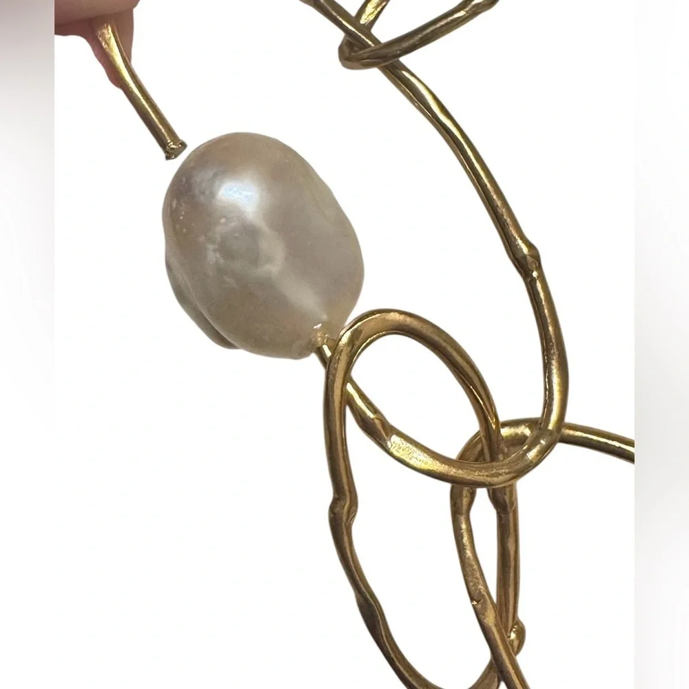 Velatti Gold Plated Chain Necklace with Baroque Pearl Accents